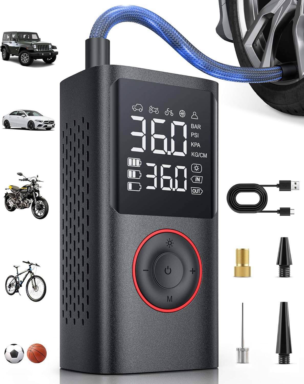 Cordless Tire Inflator - Portable Air Pump with LED & Digital Display 150 PSI - CRIMARA