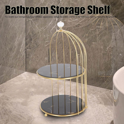 Birdcage-Style Double Layer Metal Vanity Storage Rack – Space-Saving Organizer for Vanity, Bathroom, Countertop & Dressing Table - CRIMARA