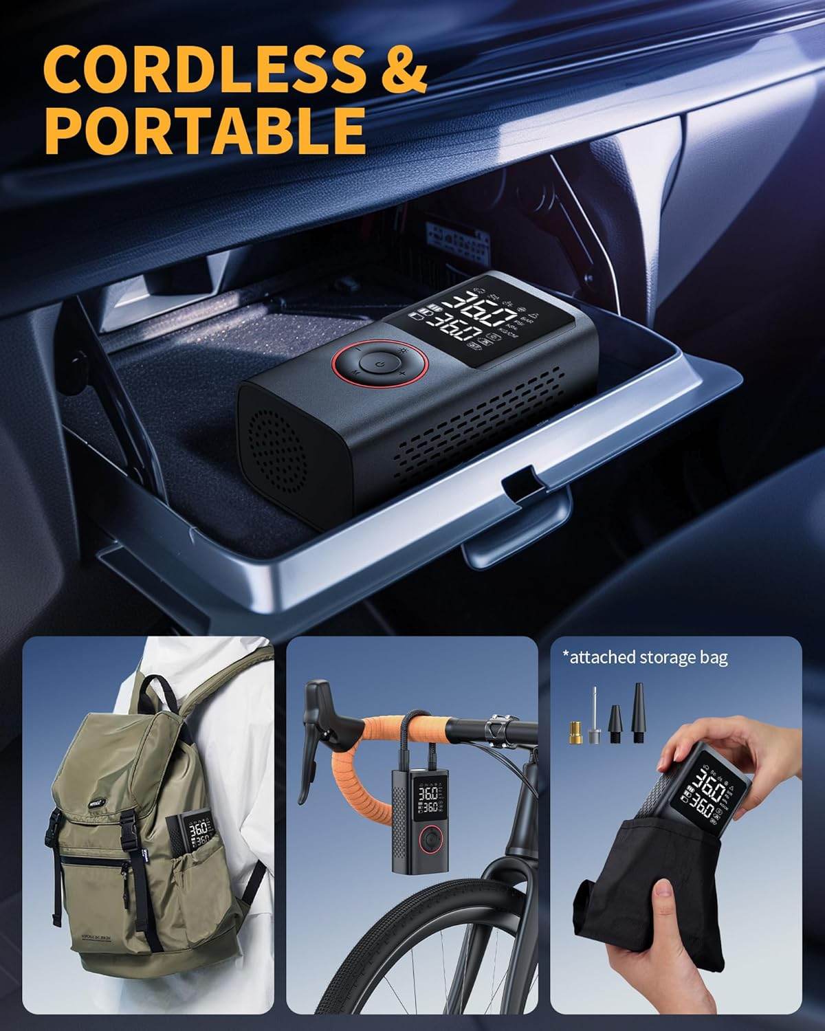 Cordless Tire Inflator - Portable Air Pump with LED & Digital Display 150 PSI - CRIMARA