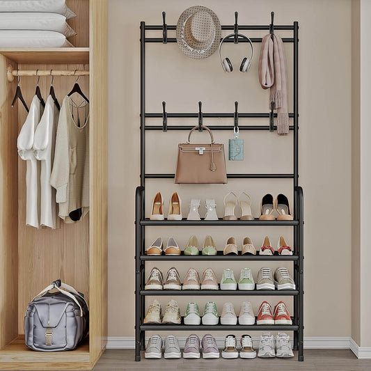 5-Tier Coat and Shoe Rack with Storage Shelf & 8 Hooks – Freestanding Organizer for Entryway & Bedroom - CRIMARA