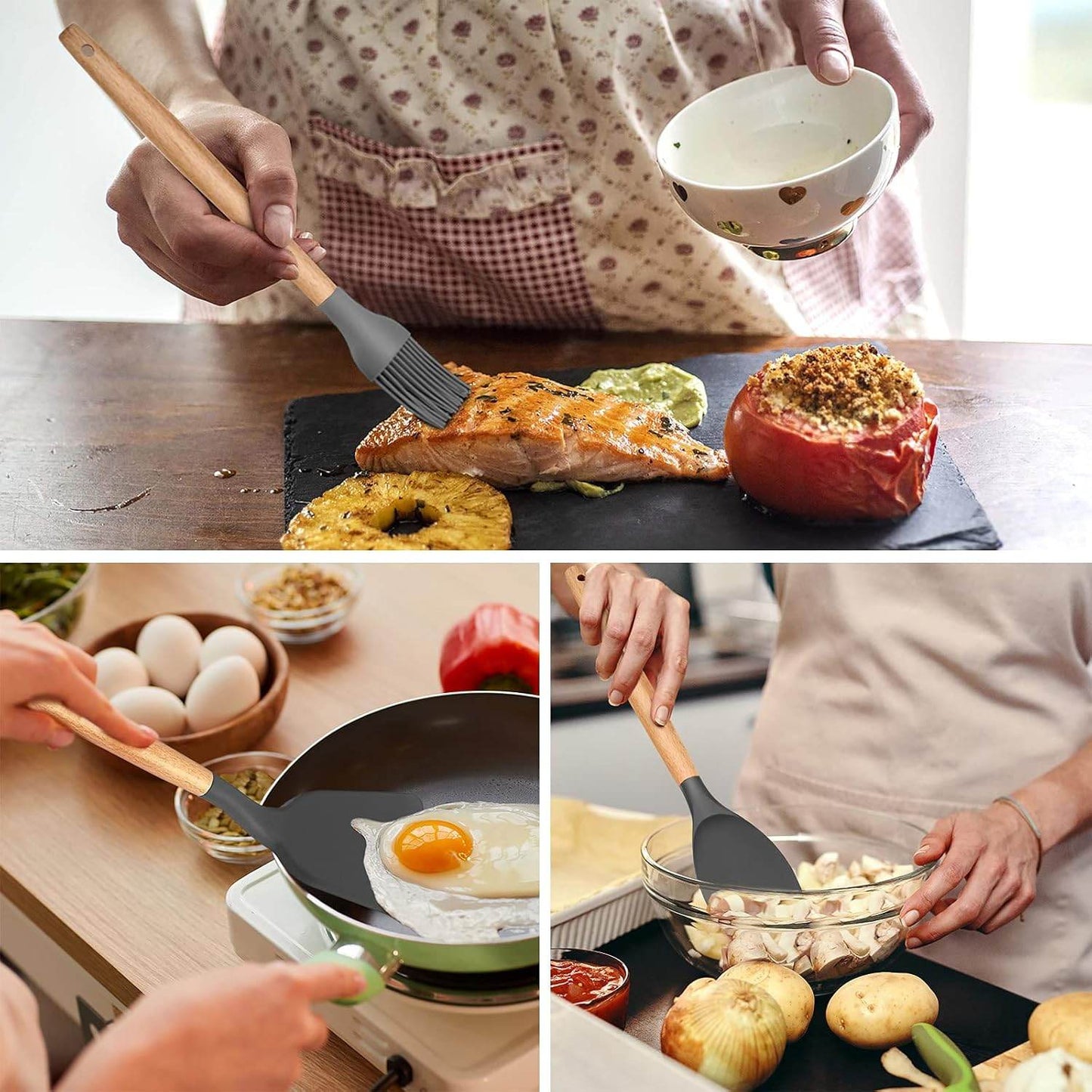 Kitchen Utensils Set of 12, Silicone Cooking Utensils with Holder - CRIMARA