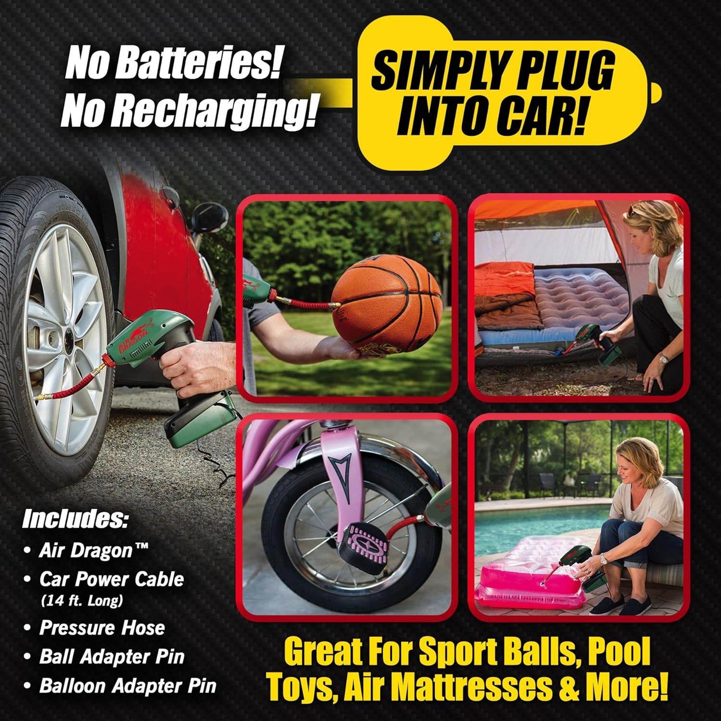 Portable Air Dragon Tire Inflator with Auto Shut-Off – 12V Car Air Compressor with LED Light & Long Cord - CRIMARA