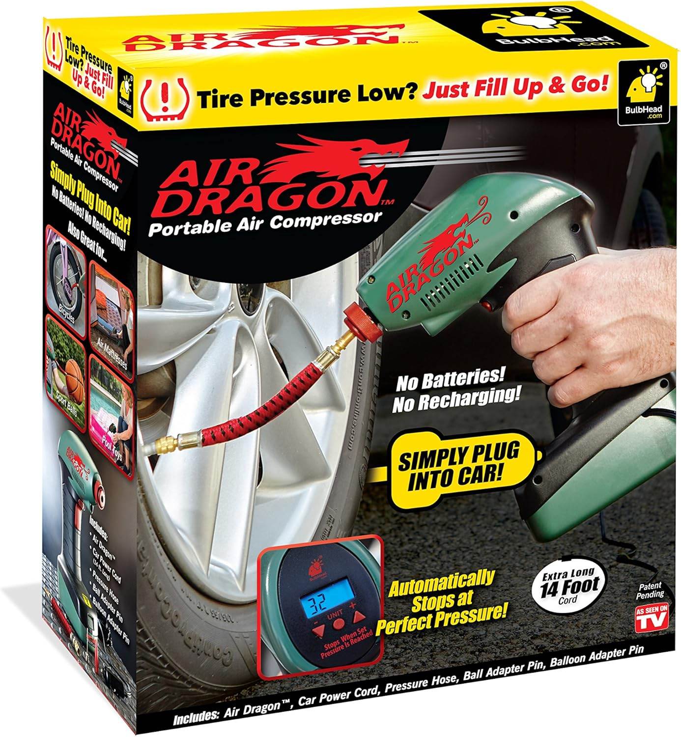 Portable Air Dragon Tire Inflator with Auto Shut-Off – 12V Car Air Compressor with LED Light & Long Cord - CRIMARA