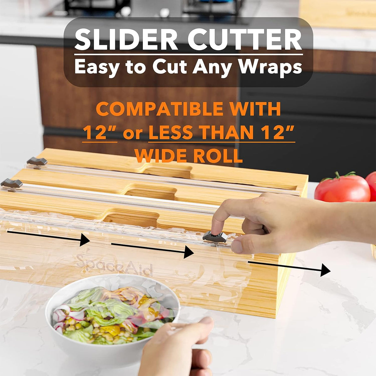Aluminum foil organizer with built-in cutter