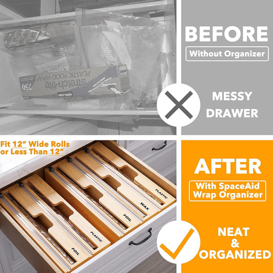 Bamboo plastic wrap and aluminum foil dispenser for kitchen