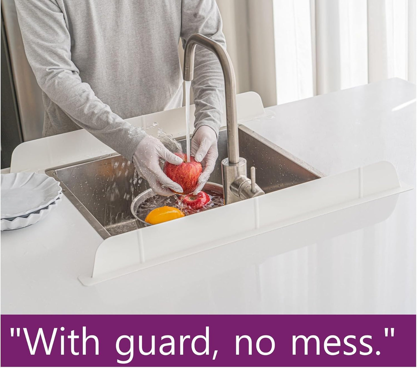 Easy-clean silicone sink splash protector for large sinks