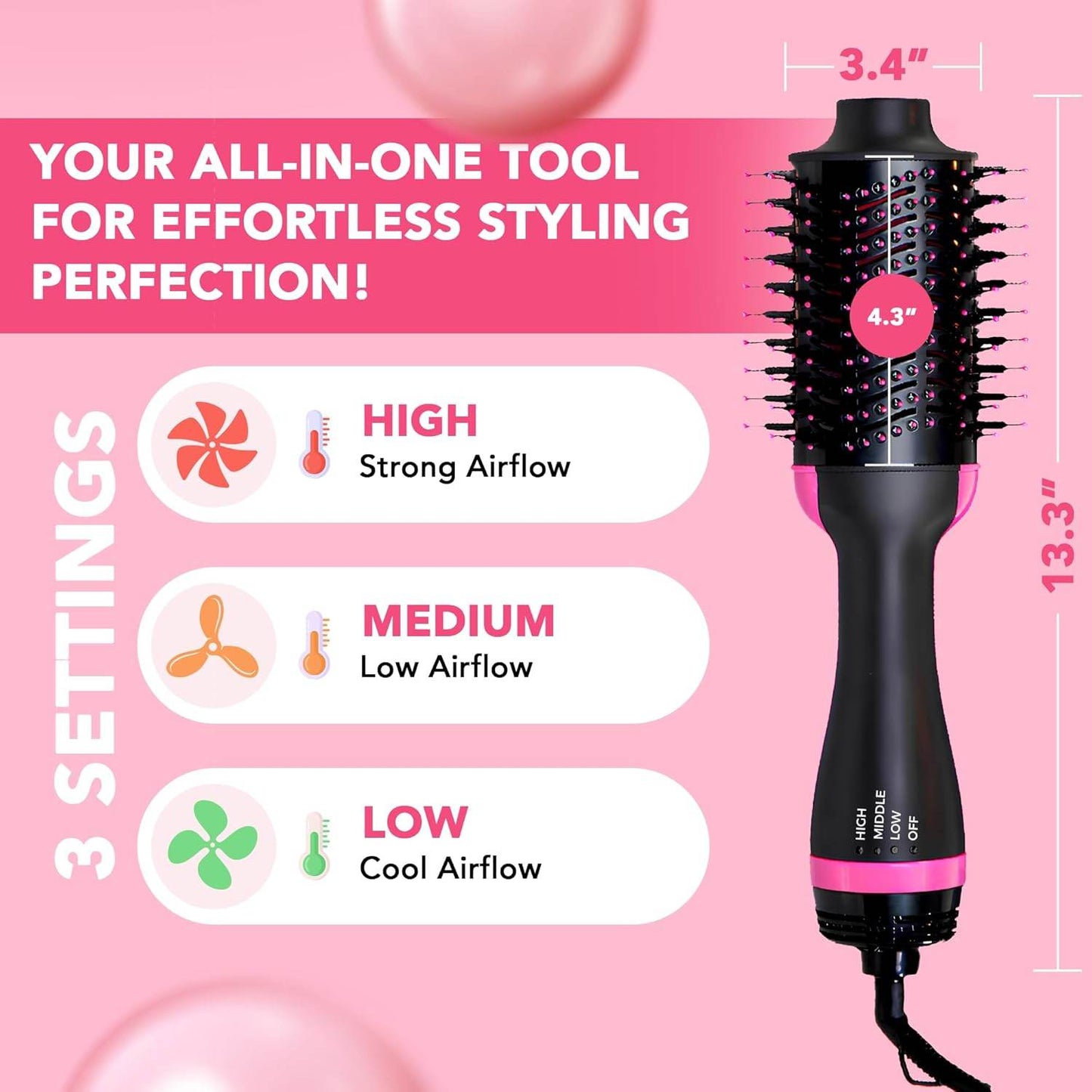 Frizz-Free Hair Dryer Brush with Adjustable Heat Settings