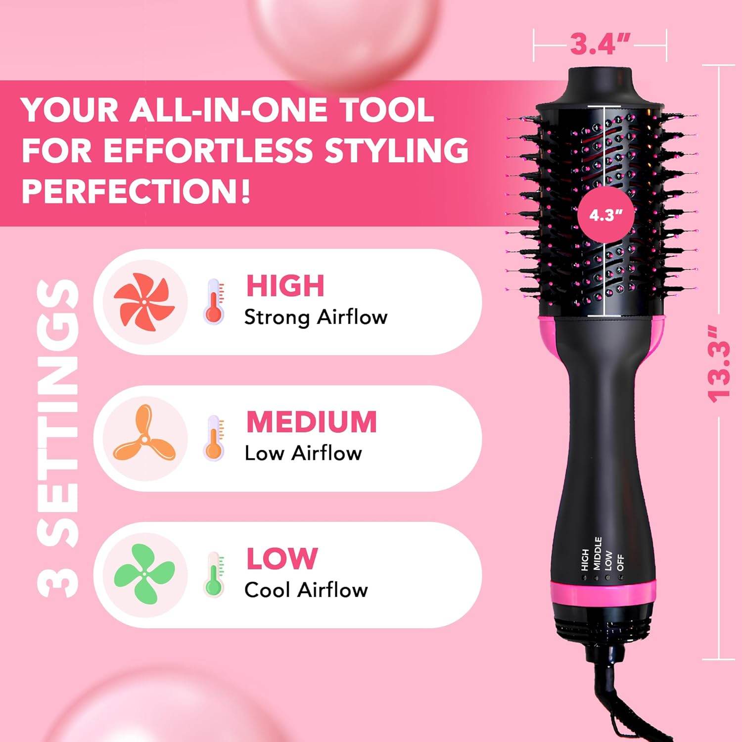 Frizz-Free Hair Dryer Brush with Adjustable Heat Settings