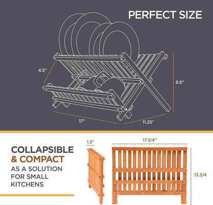 Large capacity bamboo dish organizer for plates, bowls, and utensils