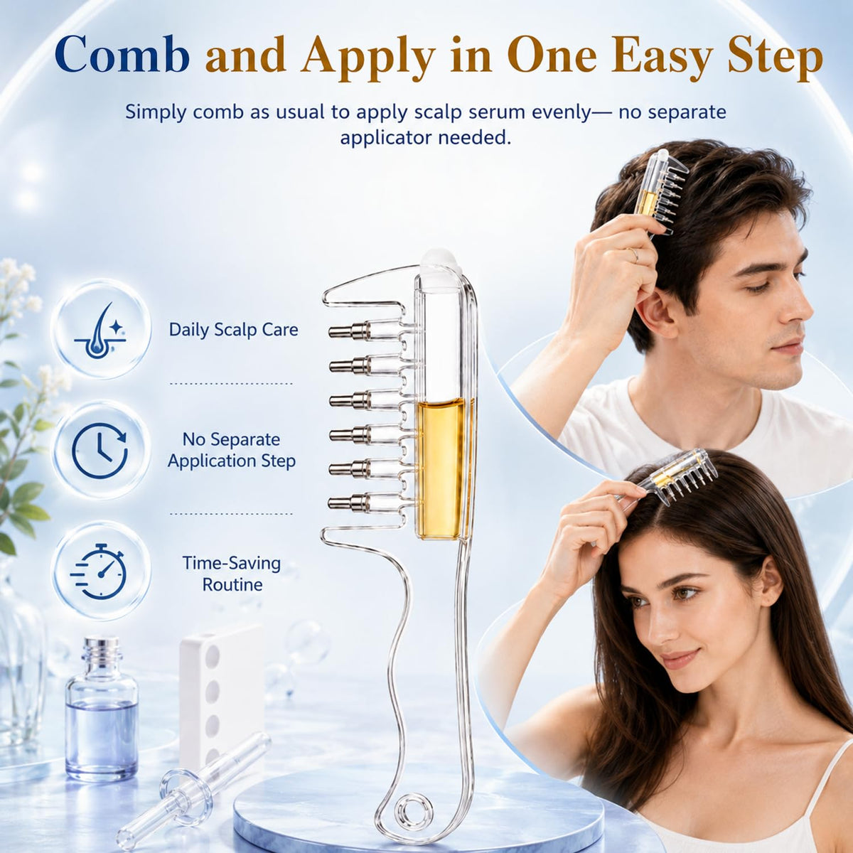 Manual scalp serum applicator comb