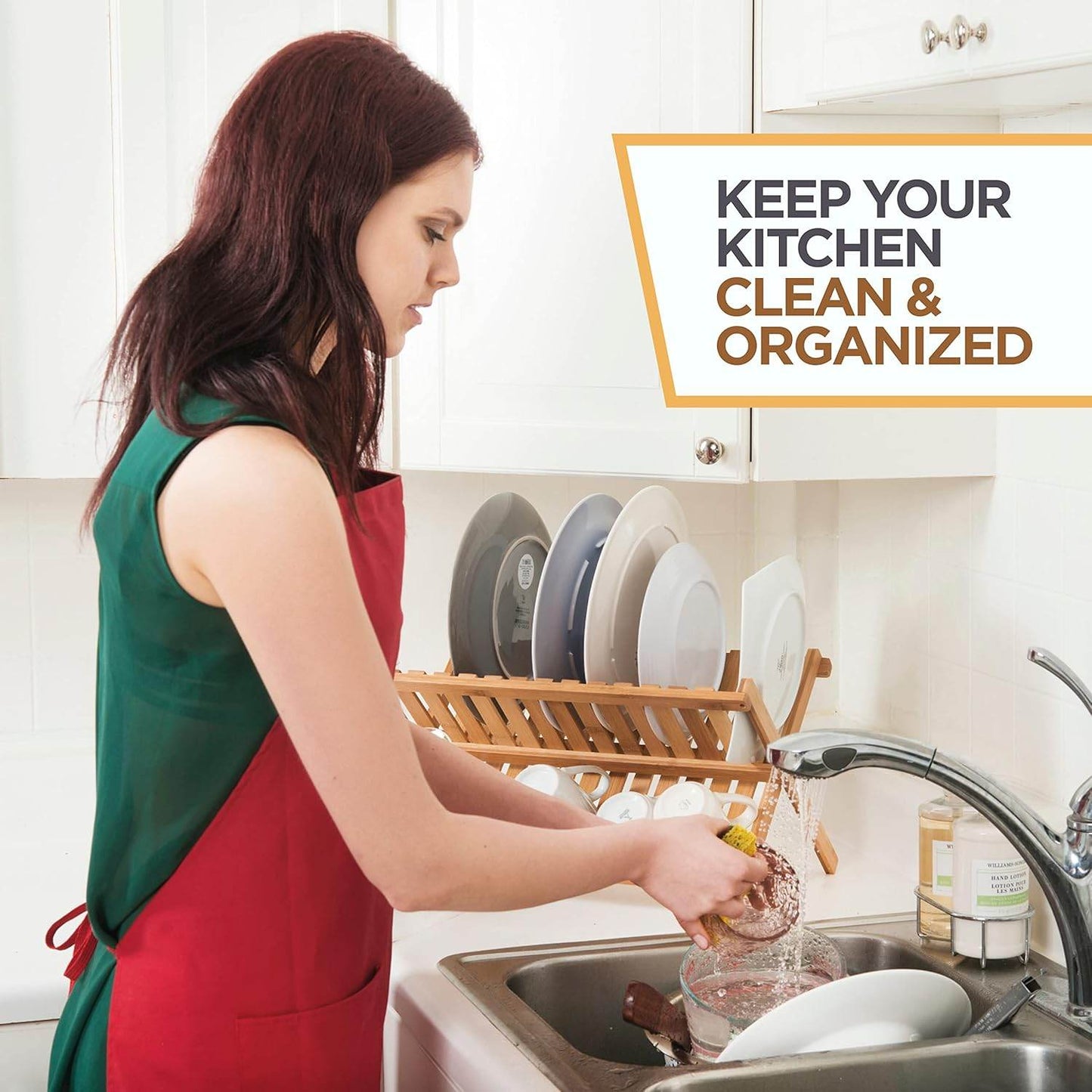 Natural bamboo dish drying rack with ventilation holes for quick drying