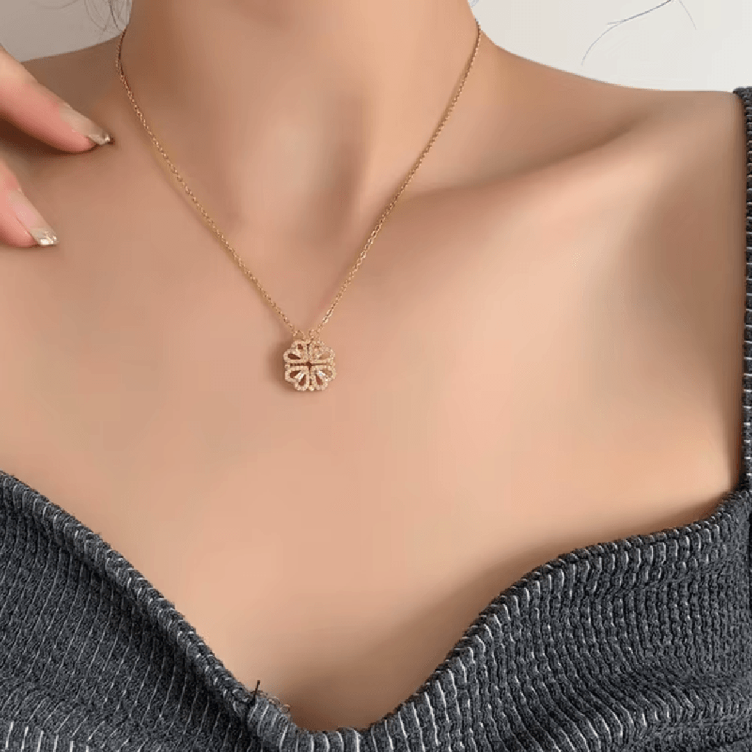 Retro Magnetic Folding Heart - Shaped Four - Leaf Clover Pendant - CRIMARA