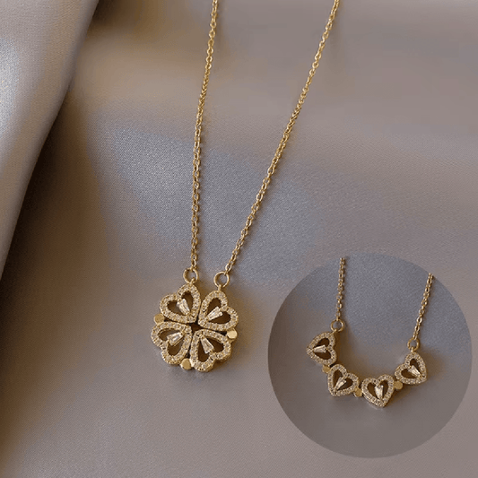 Retro Magnetic Folding Heart - Shaped Four - Leaf Clover Pendant - CRIMARA