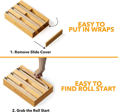 Plastic wrap dispenser with slide cutter