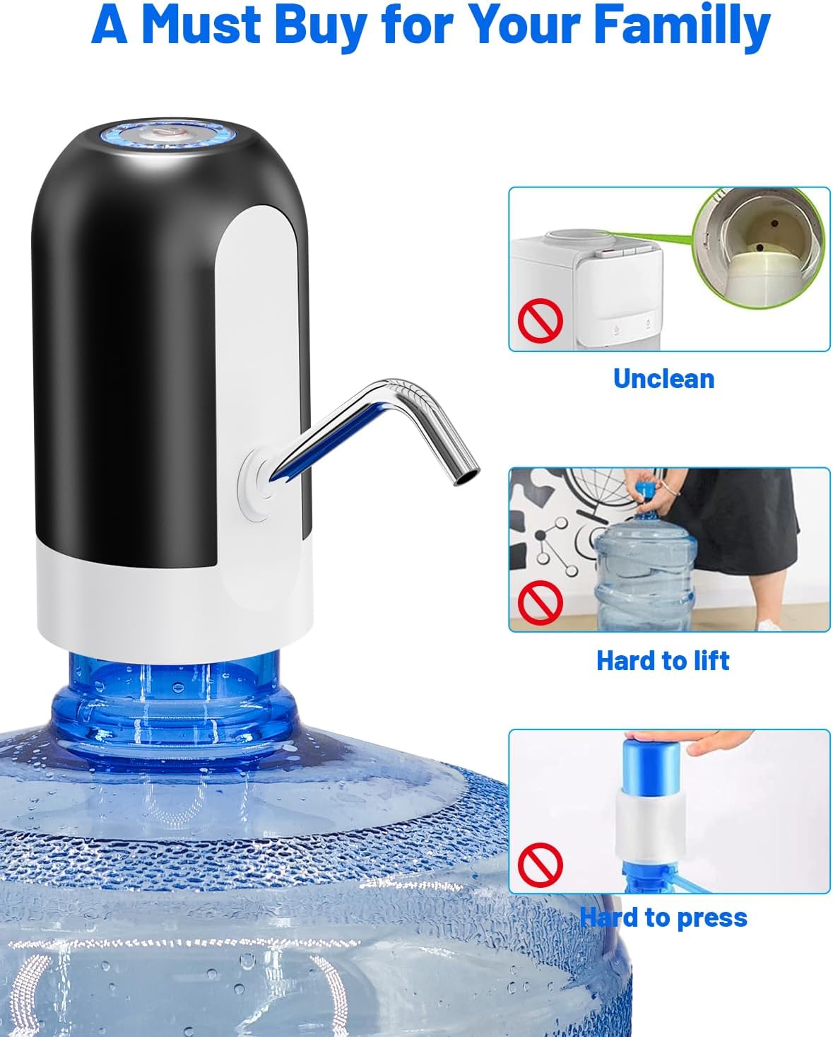 Portable water bottle pump with 1200mAh battery