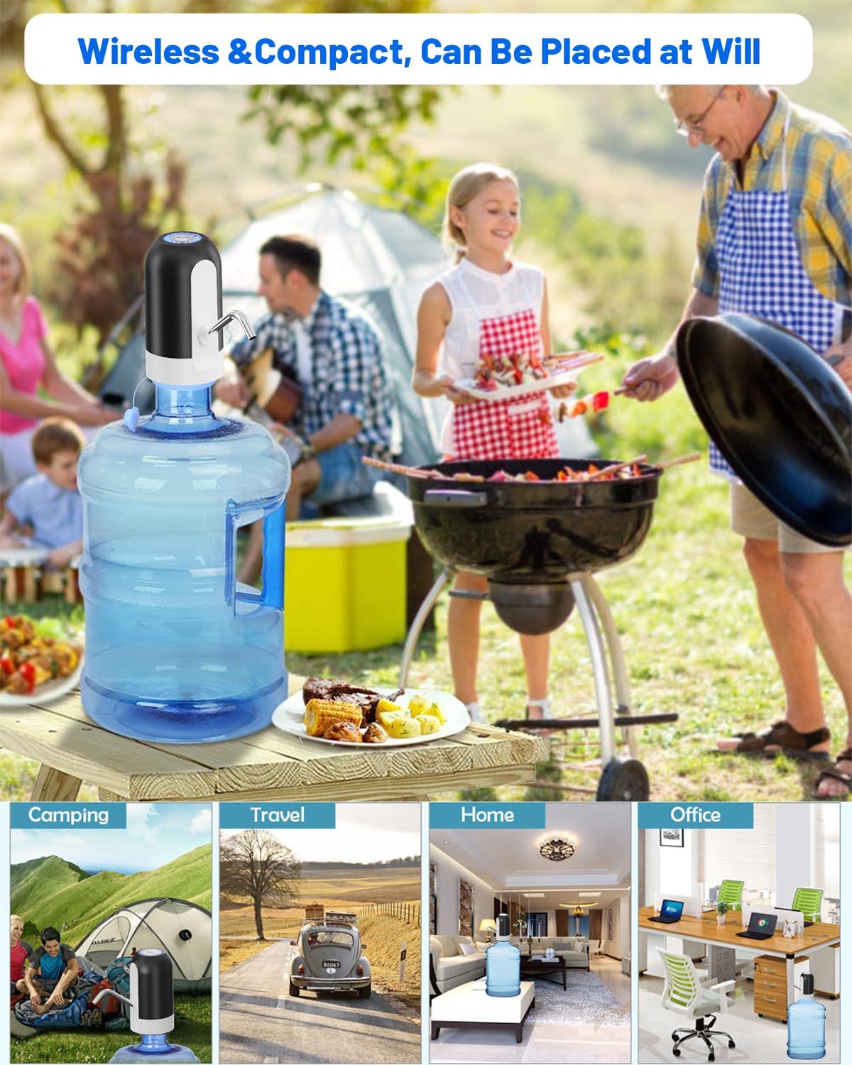 Rechargeable water pump for large water jugs
