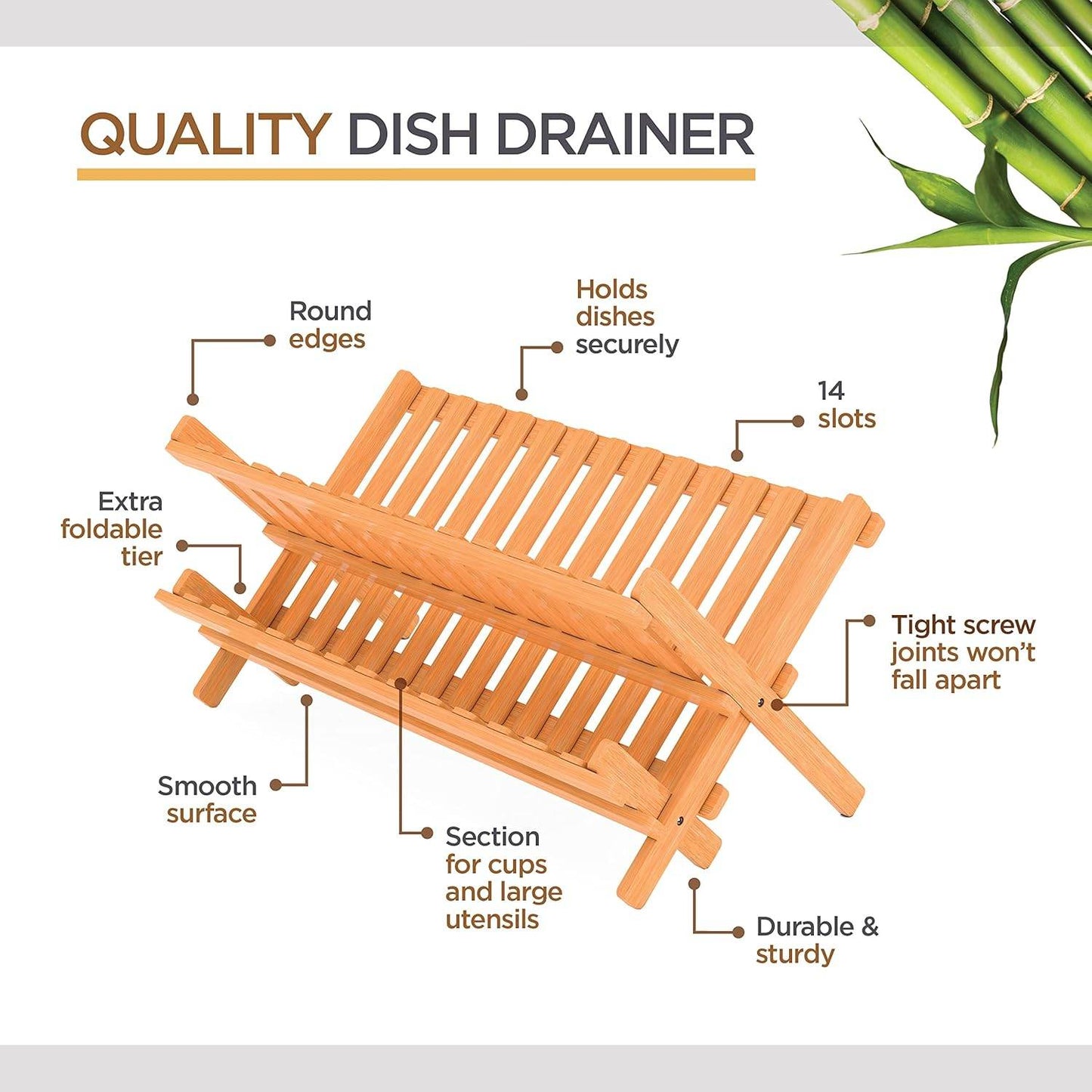 Space-saving bamboo dish rack for small kitchen countertops