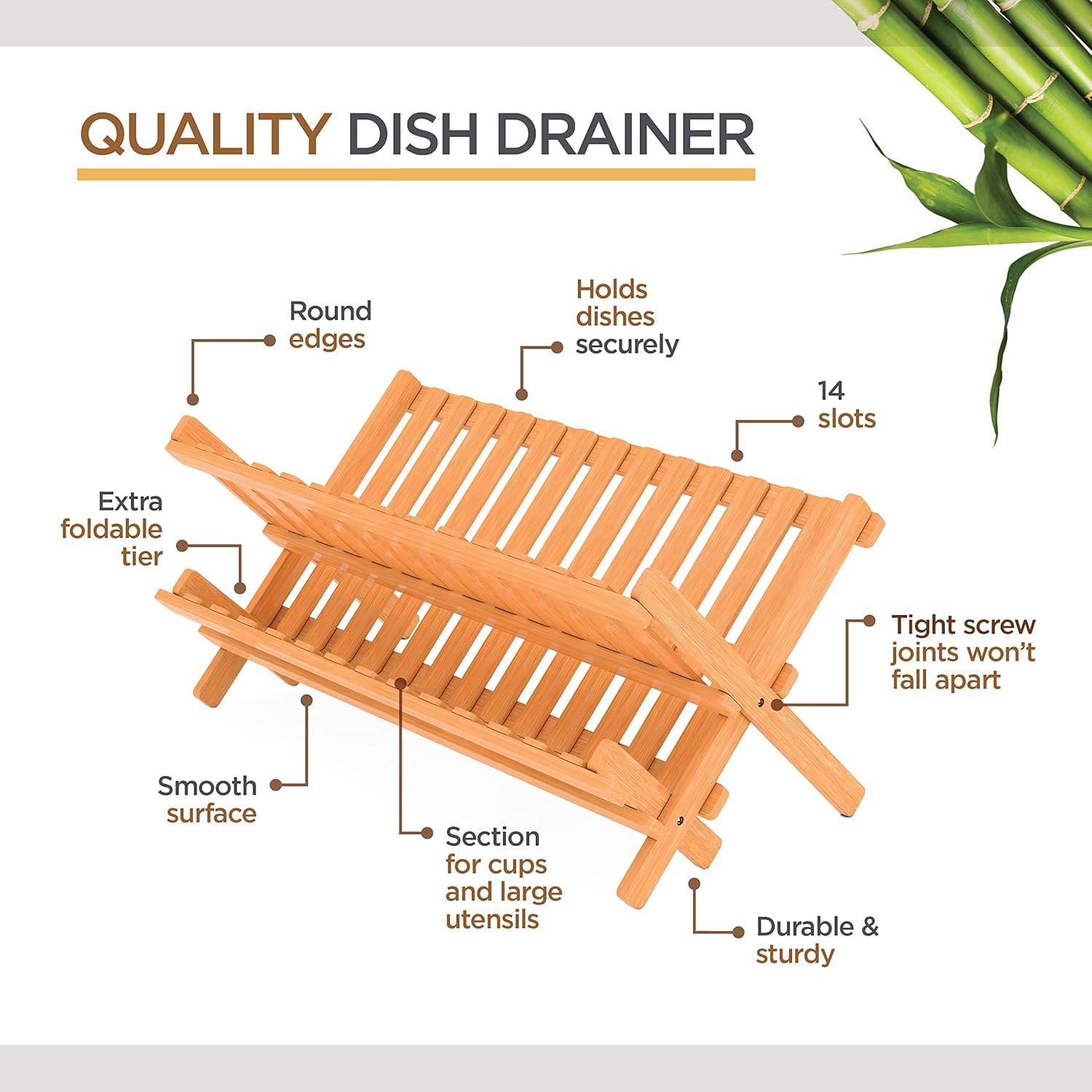 Space-saving bamboo dish rack for small kitchen countertops