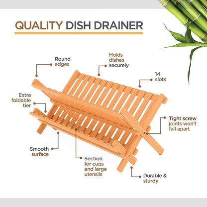 Space-saving bamboo dish rack for small kitchen countertops