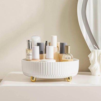 Sturdy ABS plastic rotating cosmetic storage rack for vanity
