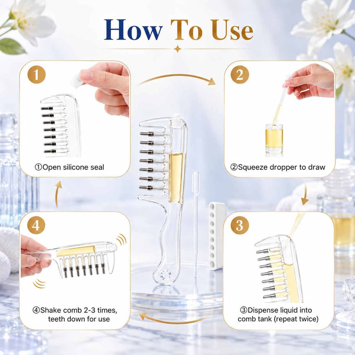 Transparent hair serum applicator bottle