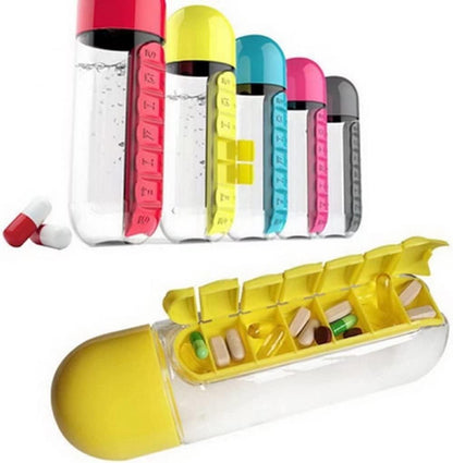 Travel-friendly medicine and hydration bottle combination