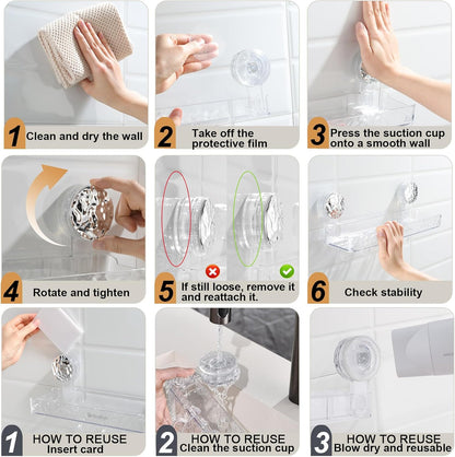 Wall mounted suction shelf for shampoo and toiletries