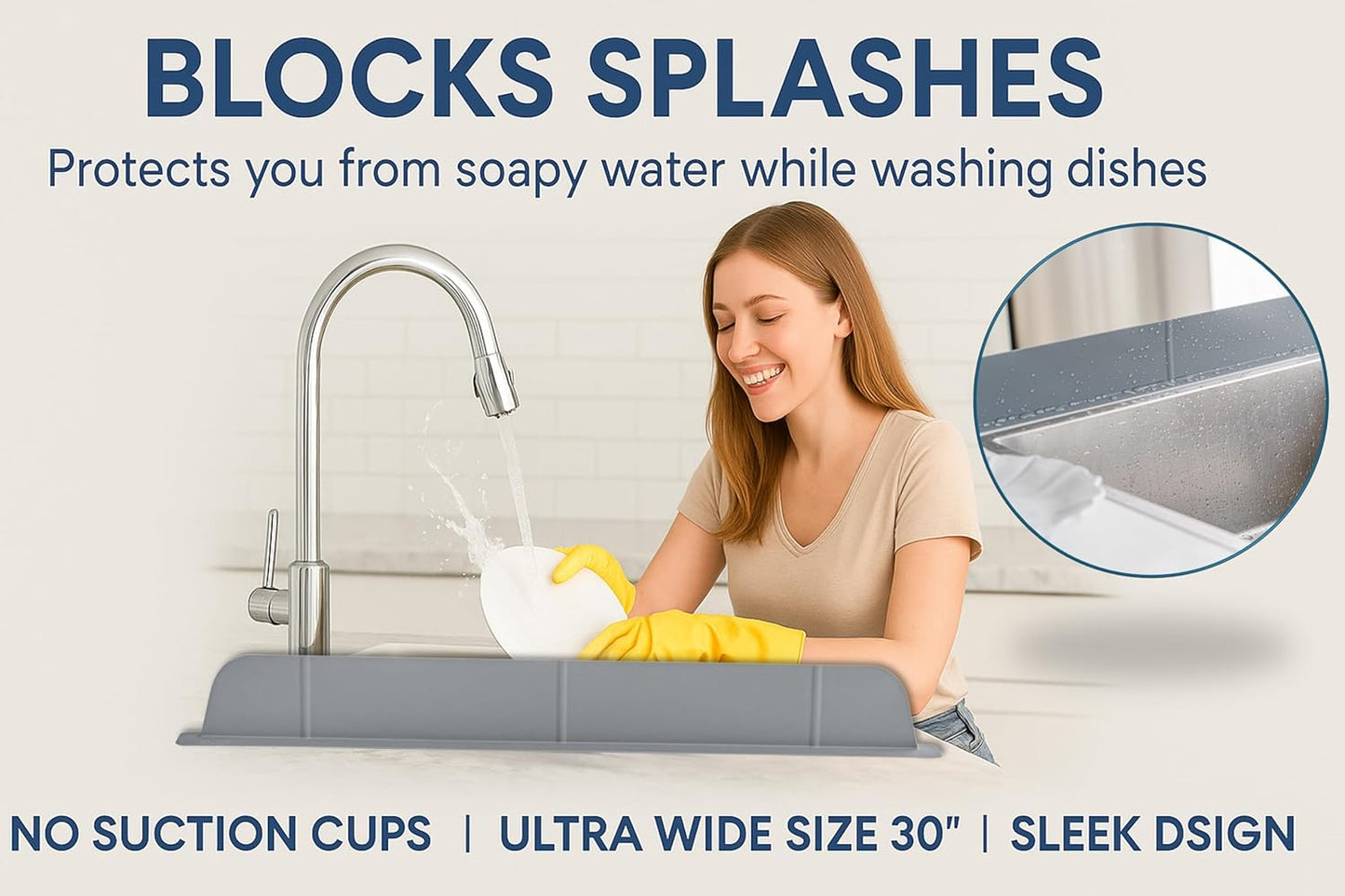 Wide countertop sink splash guard protection