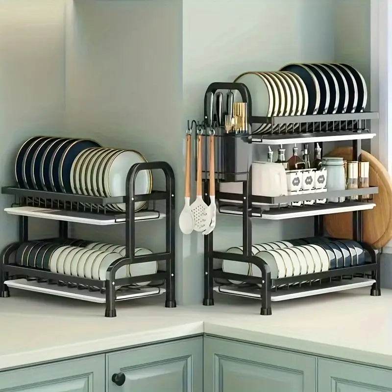2-Tier & 3-Tier Dish Drying Rack – Large Kitchen Organizer with Holders & Drain Trays - CRIMARA