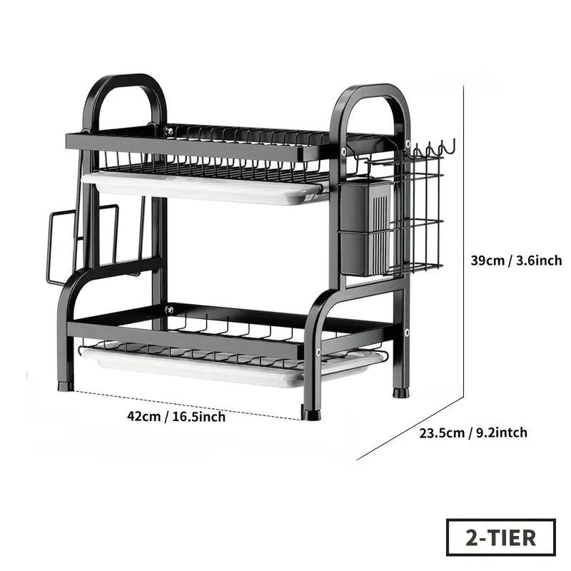 2-Tier & 3-Tier Dish Drying Rack – Large Kitchen Organizer with Holders & Drain Trays - CRIMARA