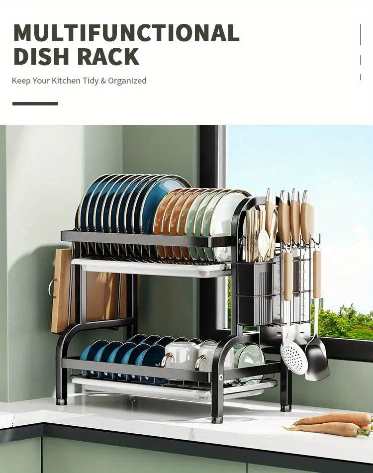 2-Tier & 3-Tier Dish Drying Rack – Large Kitchen Organizer with Holders & Drain Trays - CRIMARA