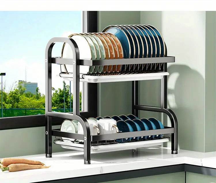 2-Tier & 3-Tier Dish Drying Rack – Large Kitchen Organizer with Holders & Drain Trays - CRIMARA