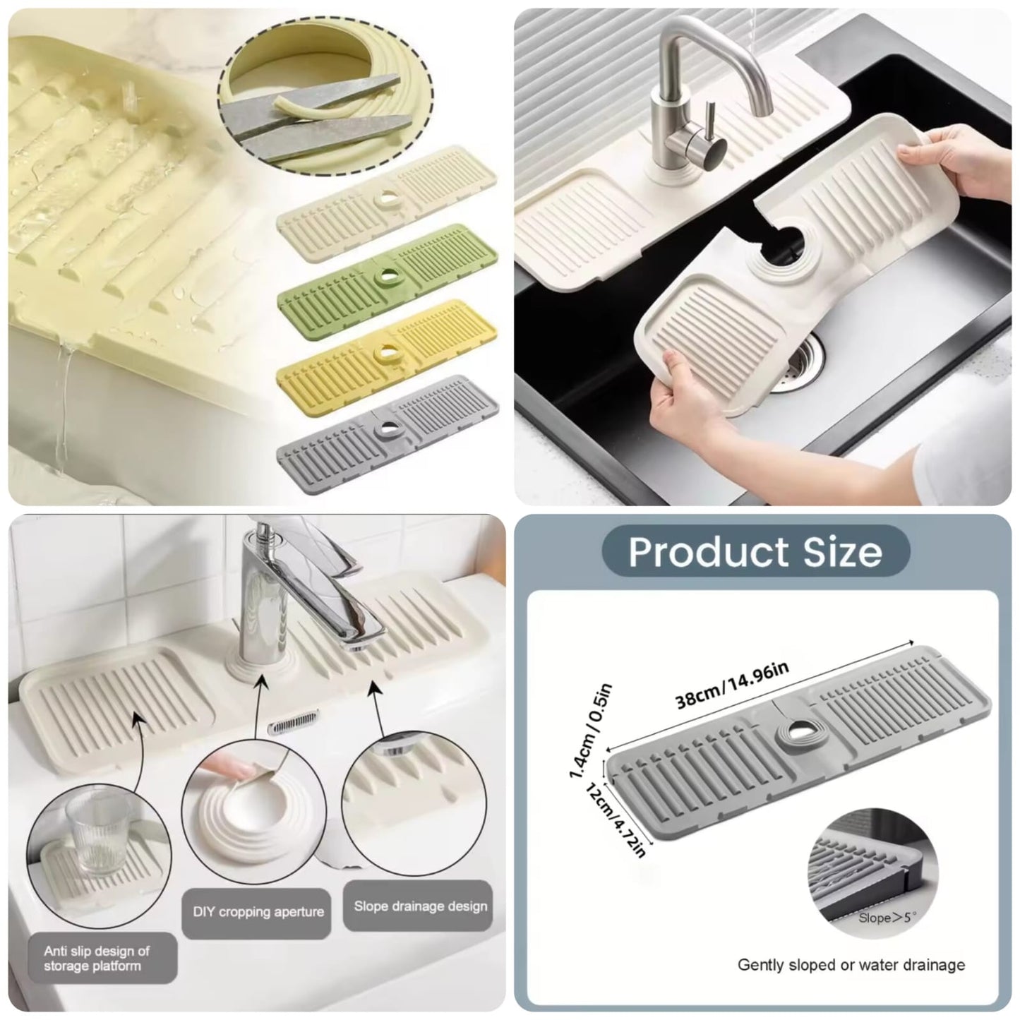 kitchen sink organizer mat with soap and sponge holder