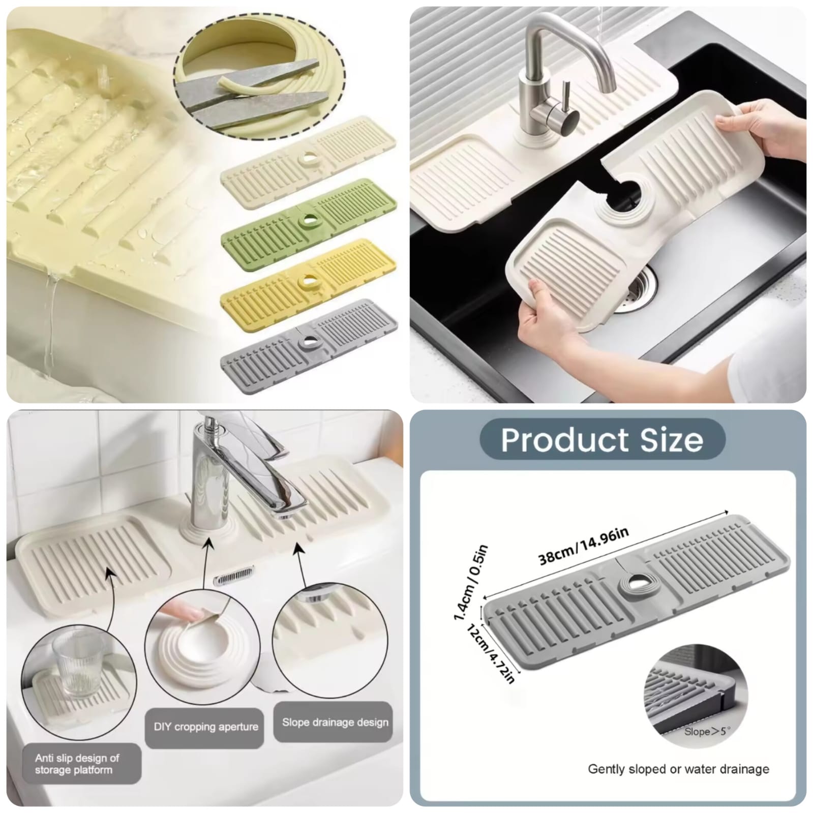 kitchen sink organizer mat with soap and sponge holder