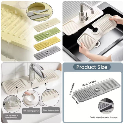 kitchen sink organizer mat with soap and sponge holder