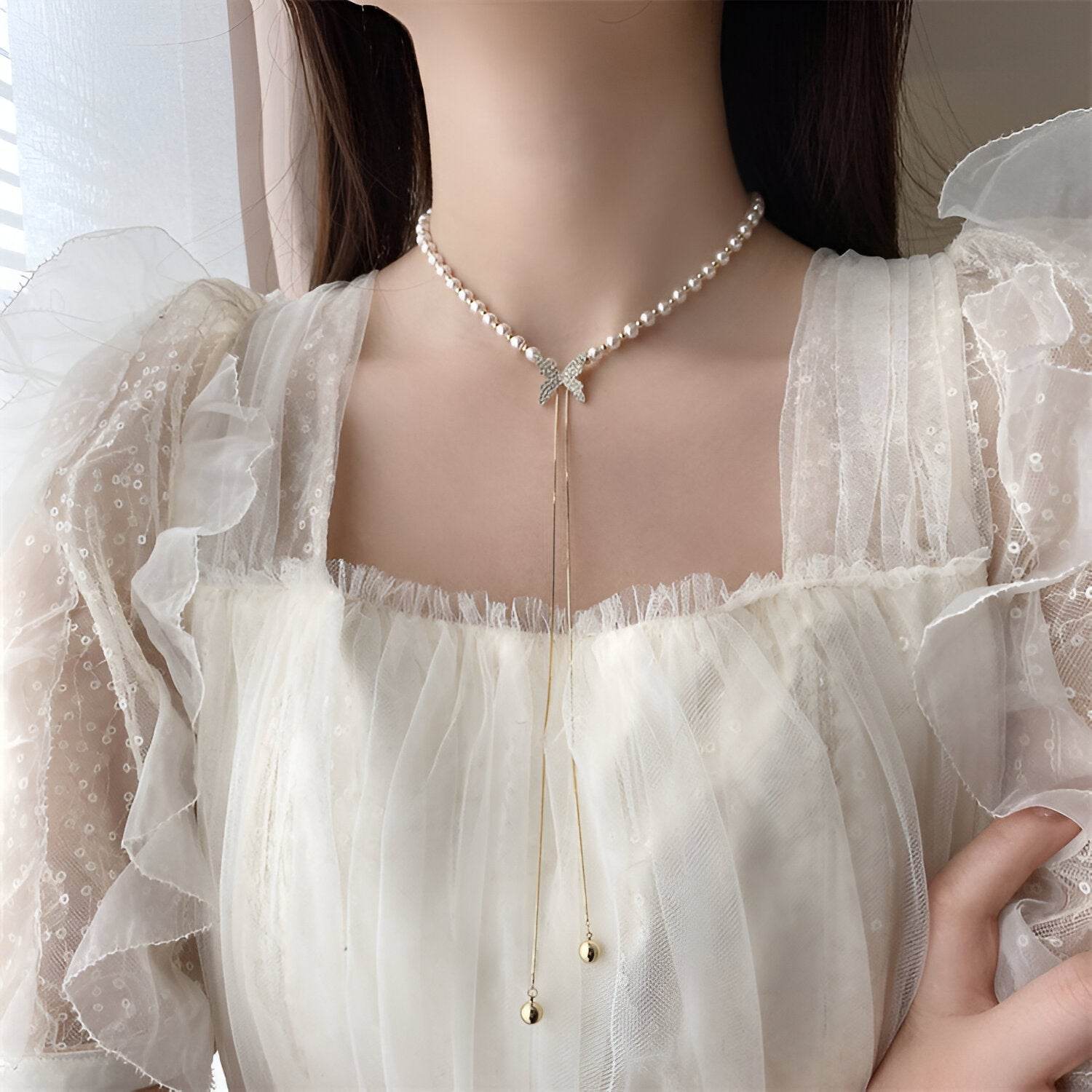Butterfly Pearl Chain Necklace - CRIMARA