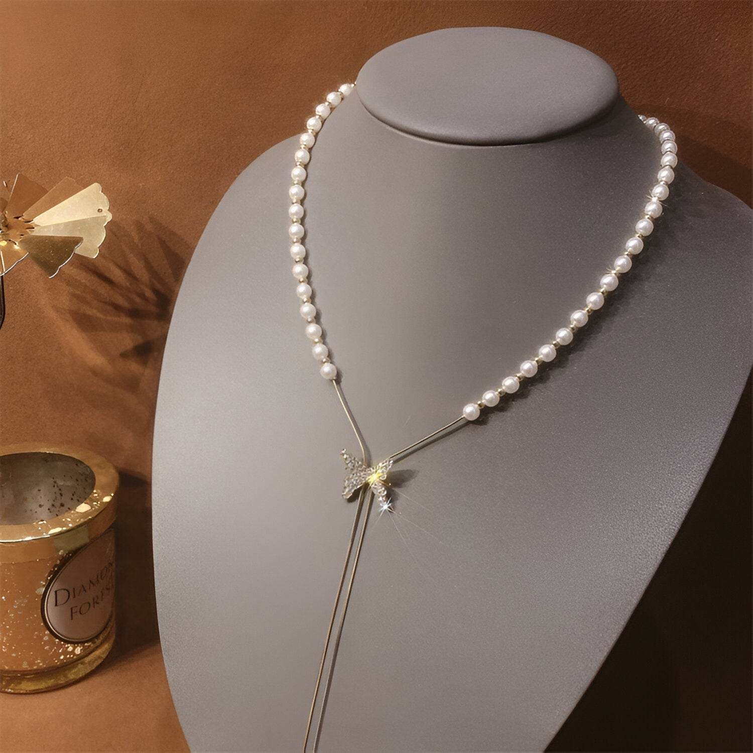 Butterfly Pearl Chain Necklace - CRIMARA