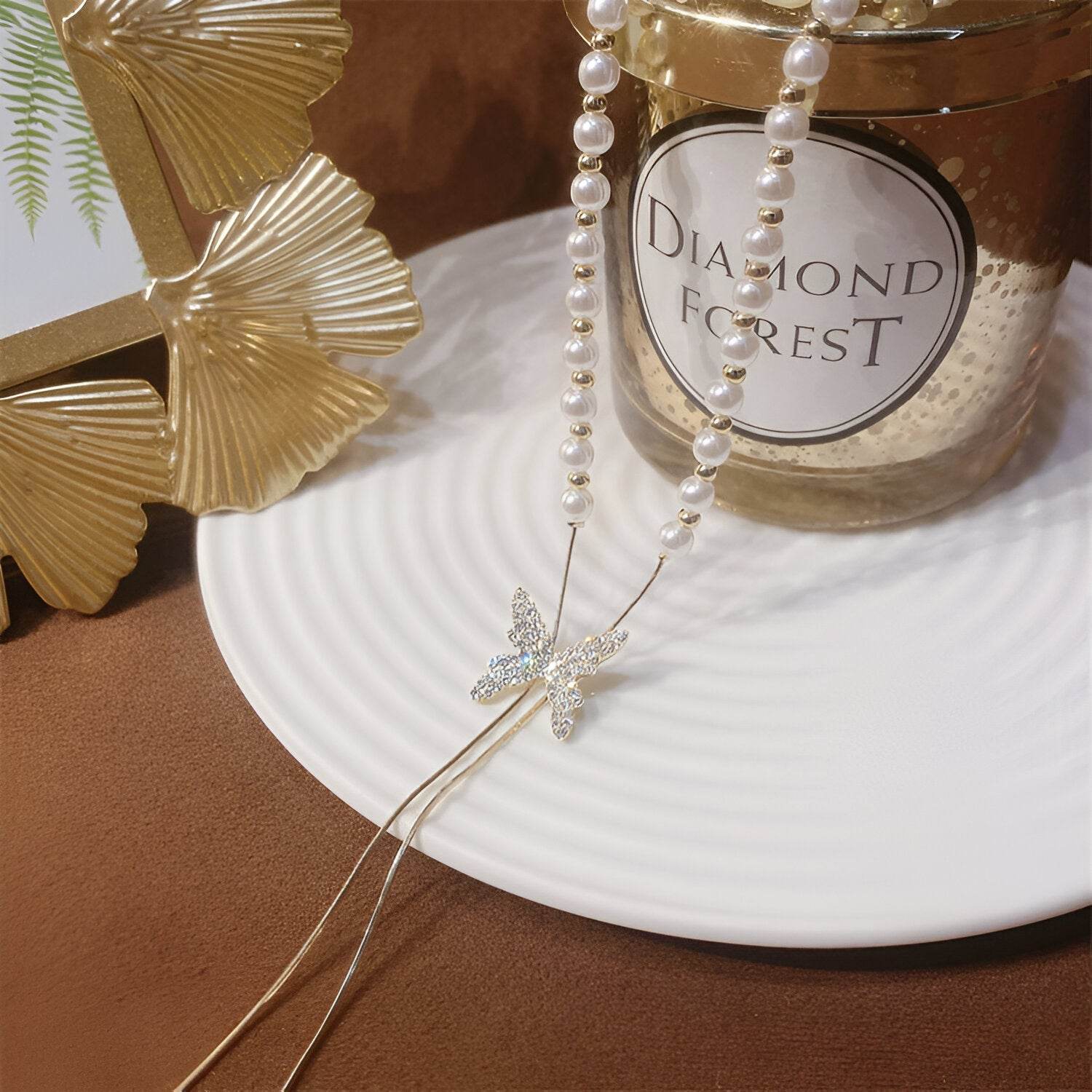 Butterfly Pearl Chain Necklace - CRIMARA