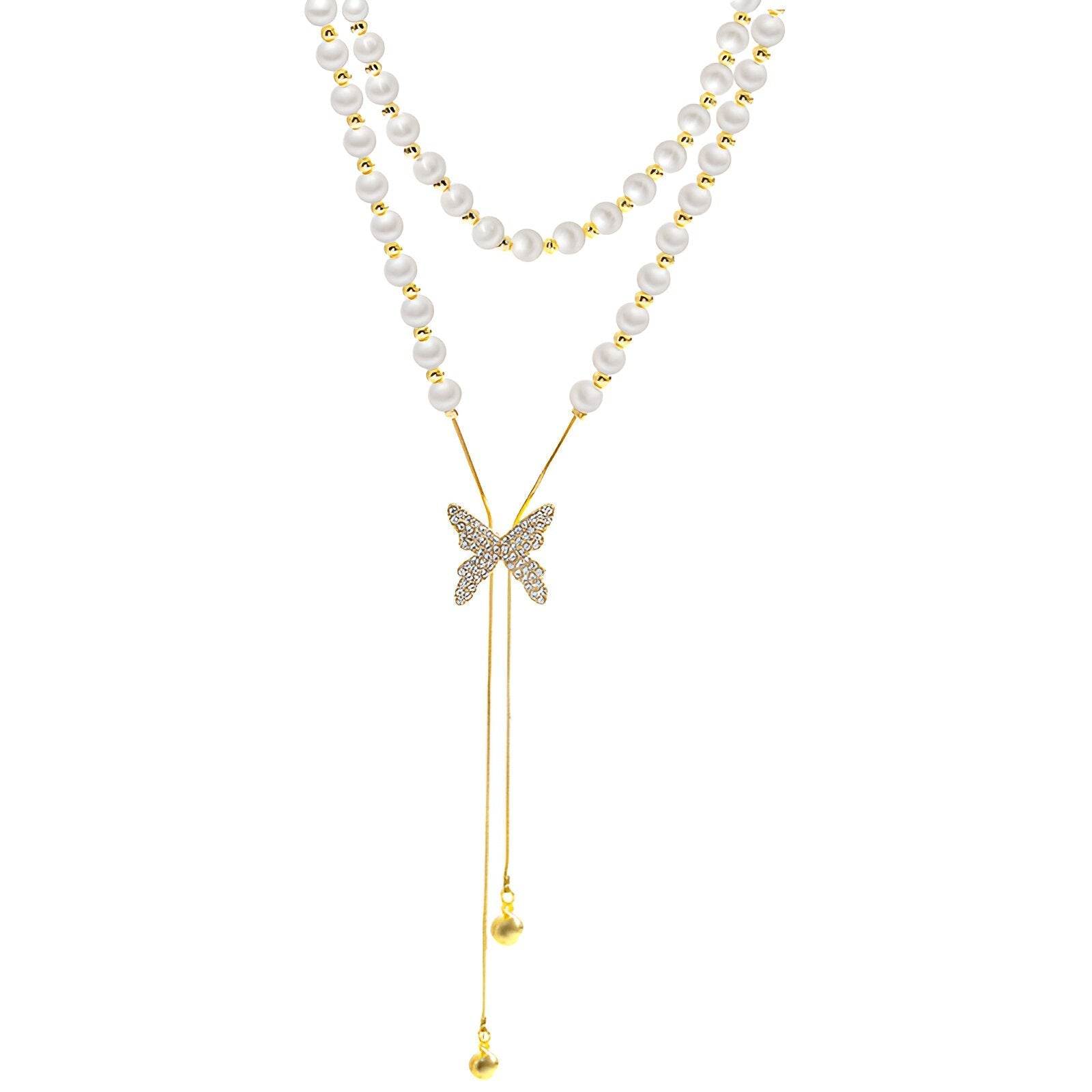 Butterfly Pearl Chain Necklace - CRIMARA