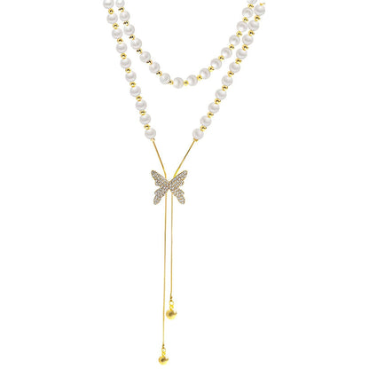 Butterfly Pearl Chain Necklace - CRIMARA