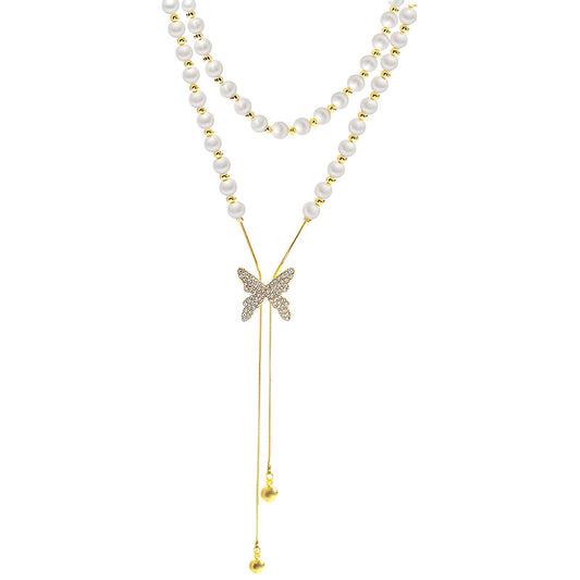 Butterfly Pearl Chain Necklace - CRIMARA
