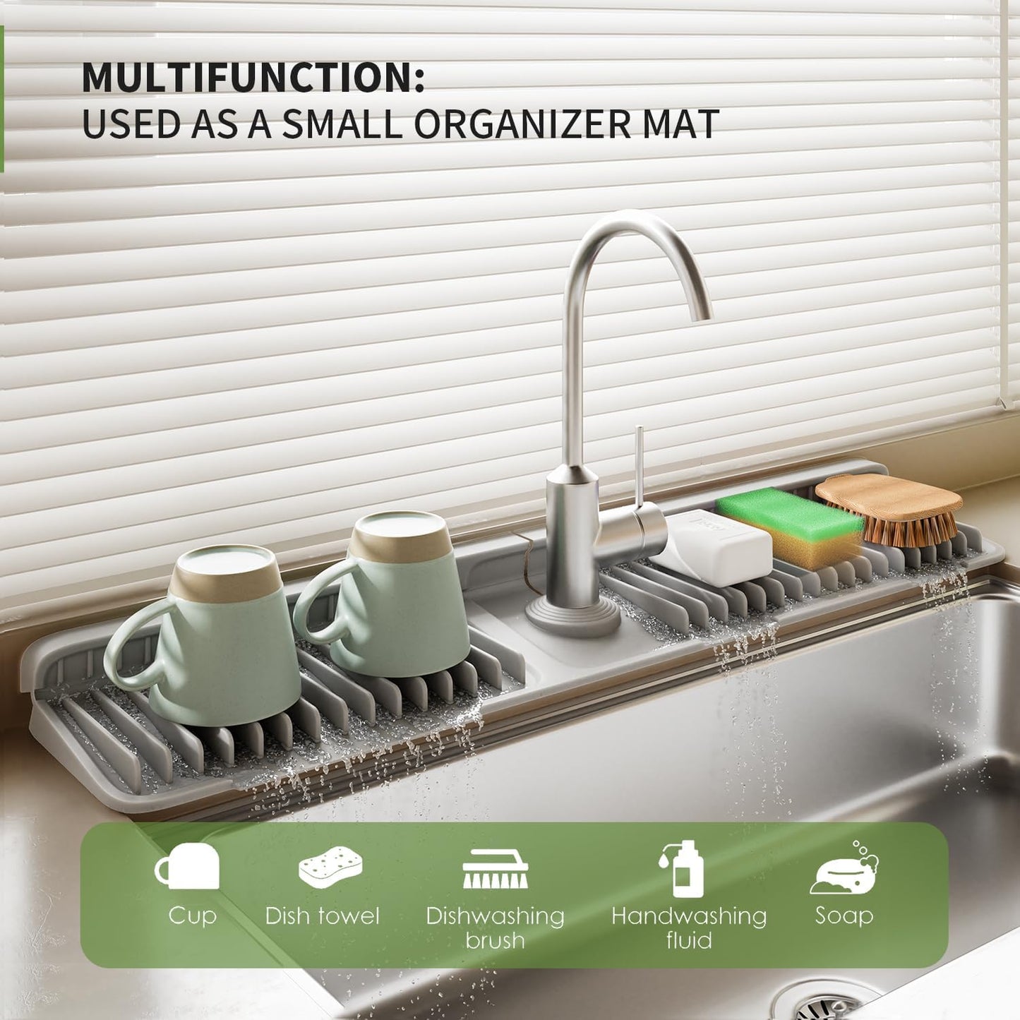 self draining faucet mat for kitchen sink with slope design