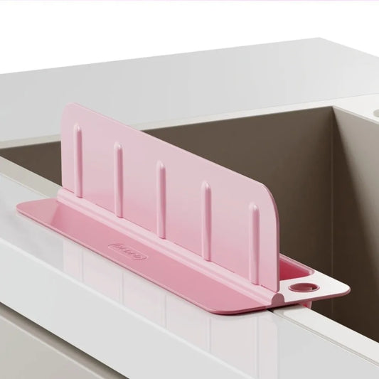 sink splash guard with soap holder tray installed on kitchen sink