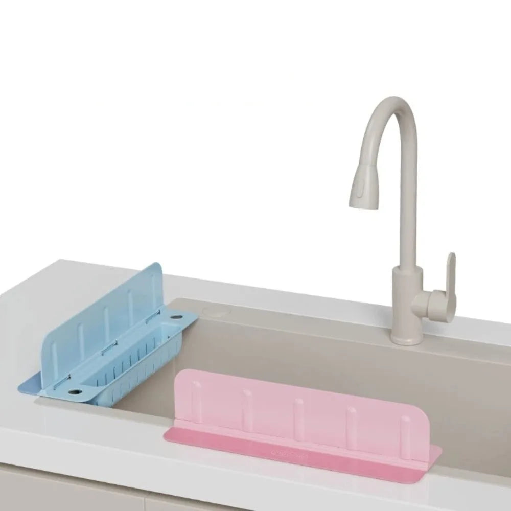 suction cup kitchen sink organizer with water baffle design